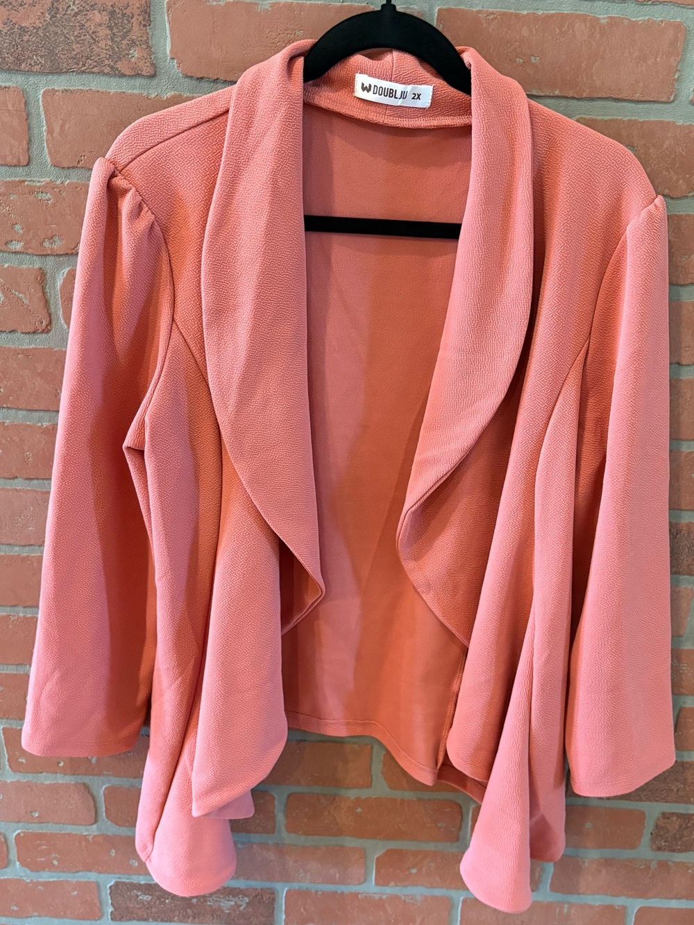 Doublju Coral Pink Textured Open Front Jacket